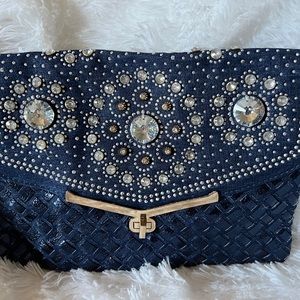 Denim rhinestone clutch / crossbody